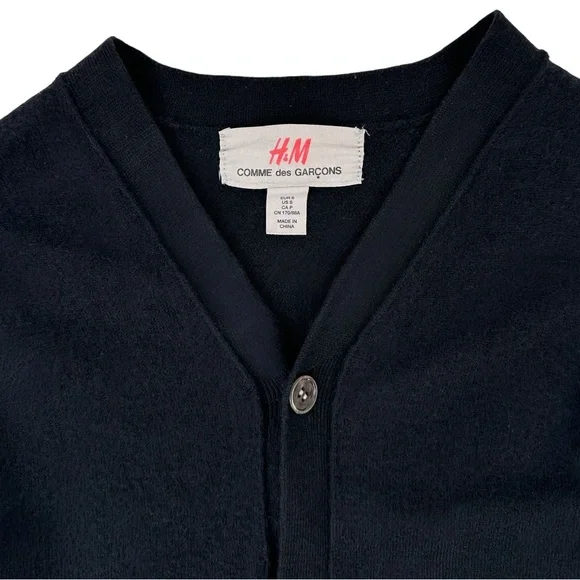 RARE Comme Des Garcons x H&M Black Wool Lightweight Minimalisy Cardigan Sweater